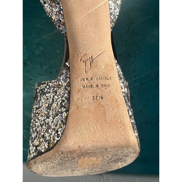 GIUSEPPE ZANOTTI Lavinia Glitter Leather Platform Heeled Sandals Size IT37.5 - Picture 11 of 16